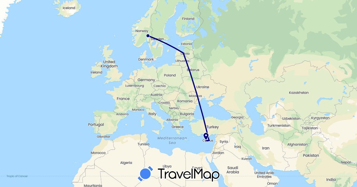 TravelMap itinerary: driving in Cyprus, Latvia, Norway (Asia, Europe)